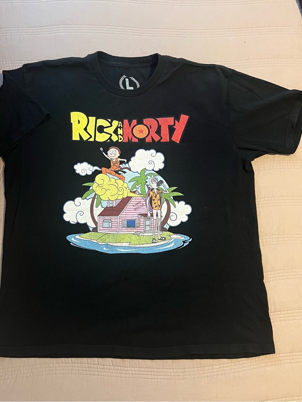 Rick and Morty Black Graphic Tee - Bold Cartoon Print Teepublic Size L